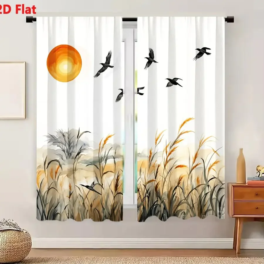Realistic Nature Scene Curtain Panel for Living Room Bedroom Window Decor Sunlight Bird Grassland Art