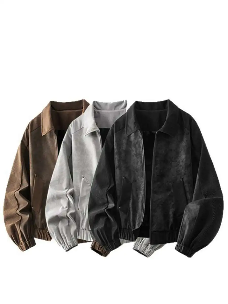 

Свободная повседневная мужская куртка из искусственной кожи, осенняя новинка, модная модная модная верхняя одежда большого размера, удобная мягкая дубленая кожа