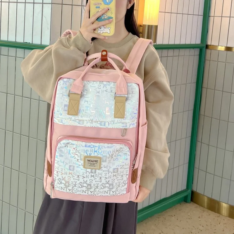 Backpack Nylon Zipper2025Summer Macaron Color-Block Design Korean Style Simple Versatile Girly Backpack