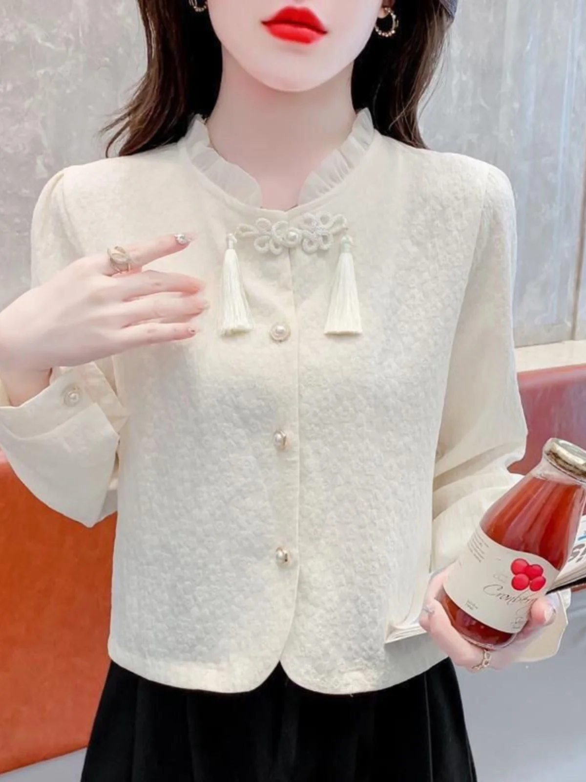 

New Chinese Sle Button up Long Sve Women's irt ort Length Autumn Faion Vintage Elegance Top for Ladies