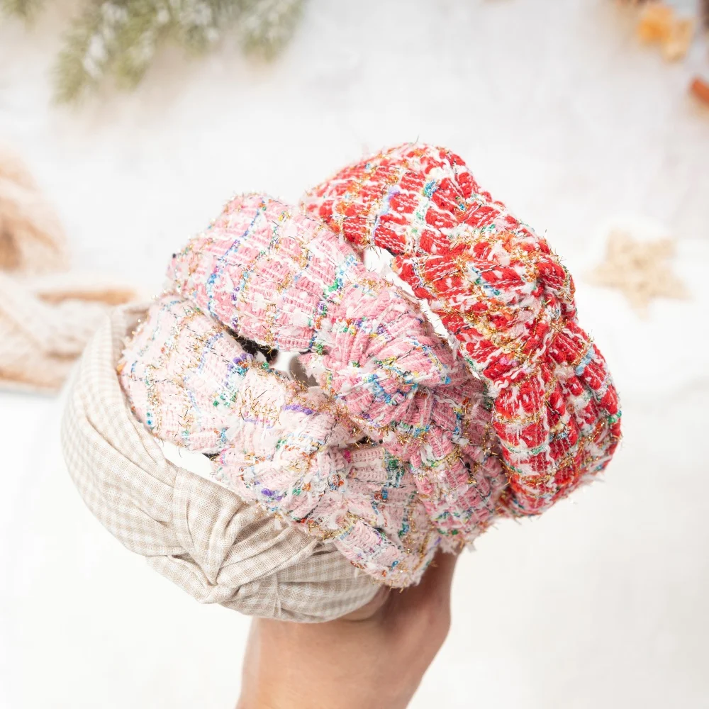 

Sweet Grid Pattern Baby Girl Hair Hoops Wide Edge Cross Knot Fashionable Hair Hoops Baby Hair Accessories for Children