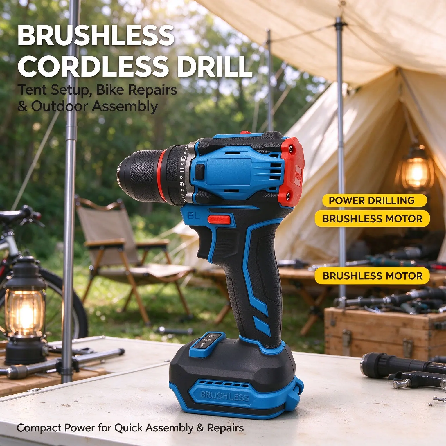 18V Brushless Cordless Drill and Screwdriver Impact Power Tool for Home DIY Professional Construction No Battery Included