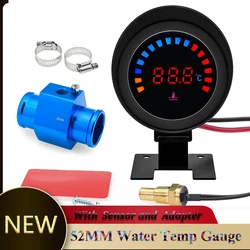 52MM Water Temp Gauge 12~24V LCD Digital Water Thermometer Meter with Sensor + Adapter Joint Pipe Radiator for Car Motorcycle