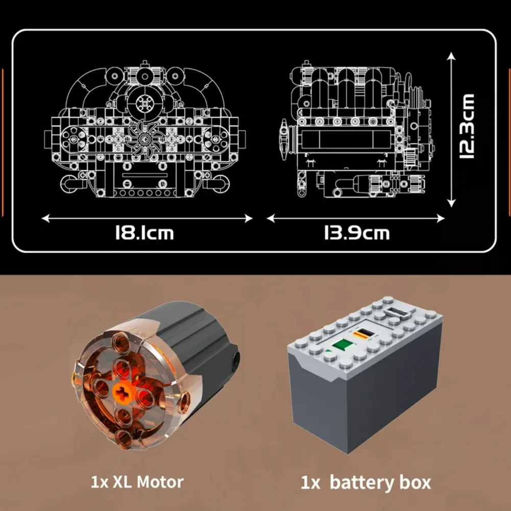 モールドキング-子供向けの電動ボクサーエンジンモデル,ビルディングブロック,水平,Moc,子供のおもちゃ,ギフト,10193, 609個