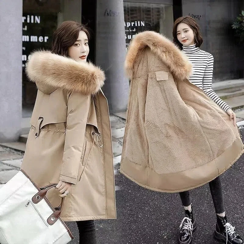 Women Parkas Fleece Thickening Winter Coat 2024New Female Mid-length Large Size M-6XL Parkas Overcoat Women's Padded Jacket C75