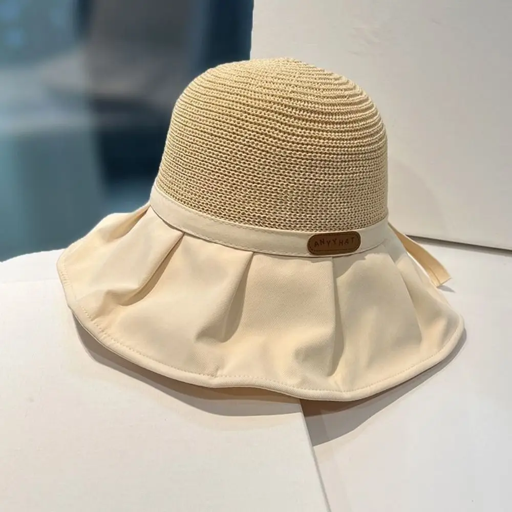 Sombrero de cubo de ala ancha grande para mujer, gorra de Sol de viaje, resistente a los rayos UV, cola de caballo, Verano