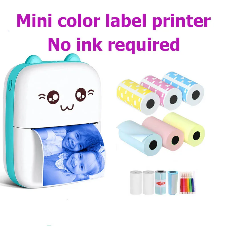 Student Pocket Mini Mistakes Office Small Portable Photo Printer Color Label Printer No Ink Printer Free Printing Paper