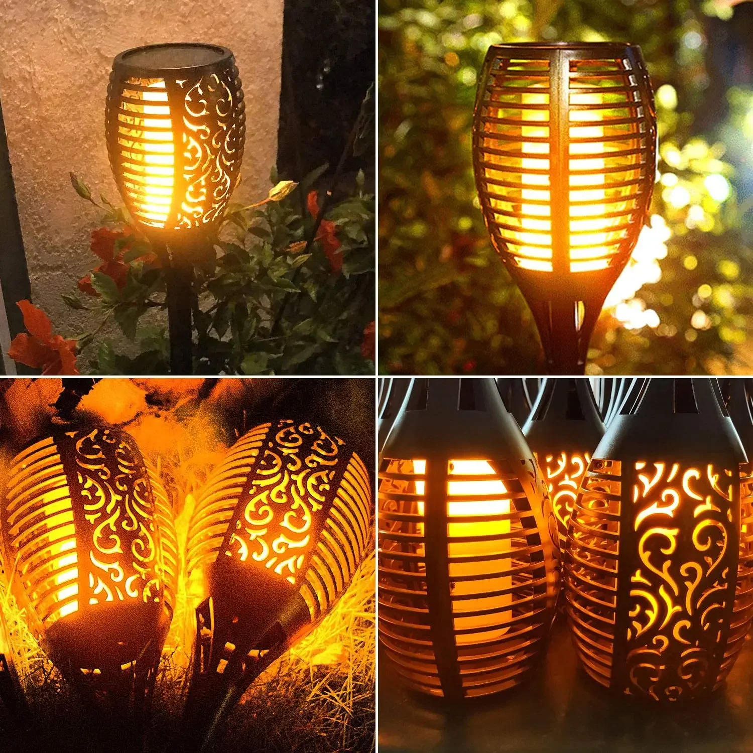 1/2/4/6/8/10/12Pcs Solar Flame Torch Light Flickering Light Waterproof Garden Decoration Outdoor Lawn Path Yard Patio Floor Lamp