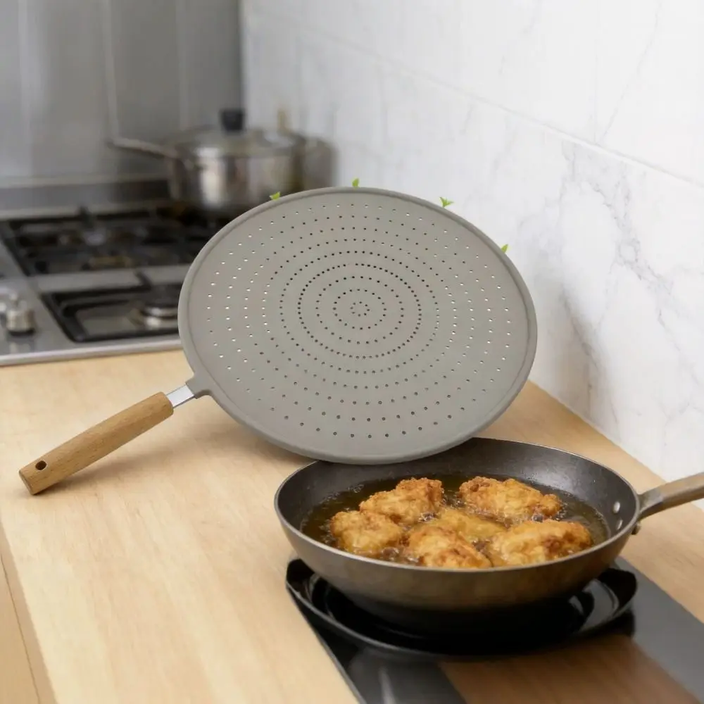 Heat Resistant Kitchen Splash Plate Splash-proof with Handle Oil Splash Cover Hollow Out Scald Proof Oil Splatter Guard