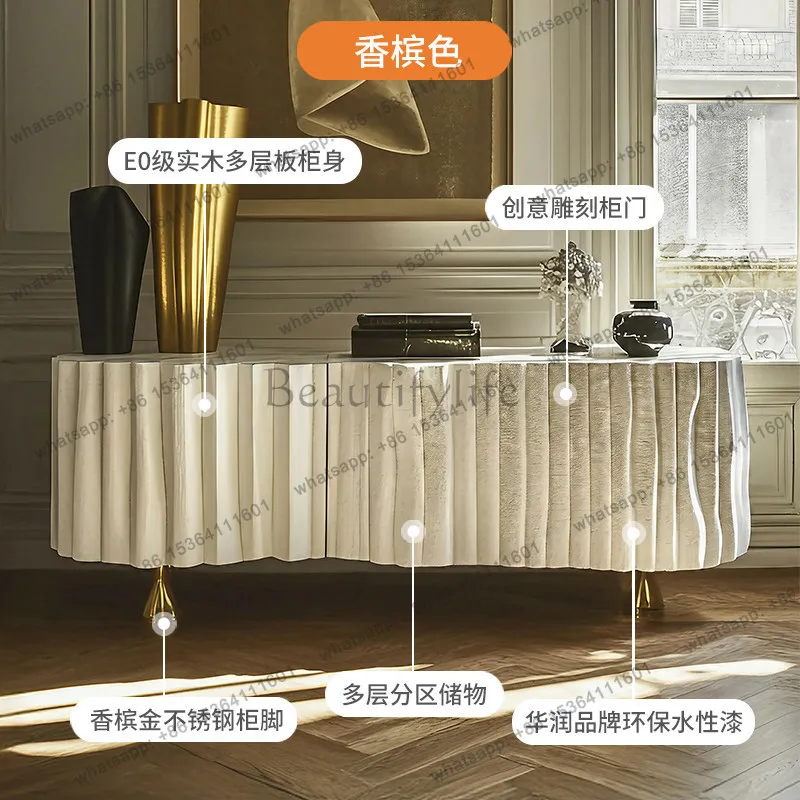 American light luxury solid wood TV cabinet, modern villa high-end floor-to-ceiling audio-visual cabinet