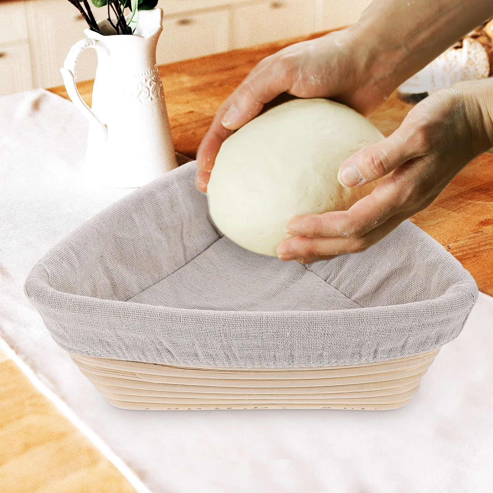 

1Set Triangular Bread Proofing Basket Premium Rattan Hand Woven Baking Basket Khaki Cover for Rising Dough Artisan Loaf Baking