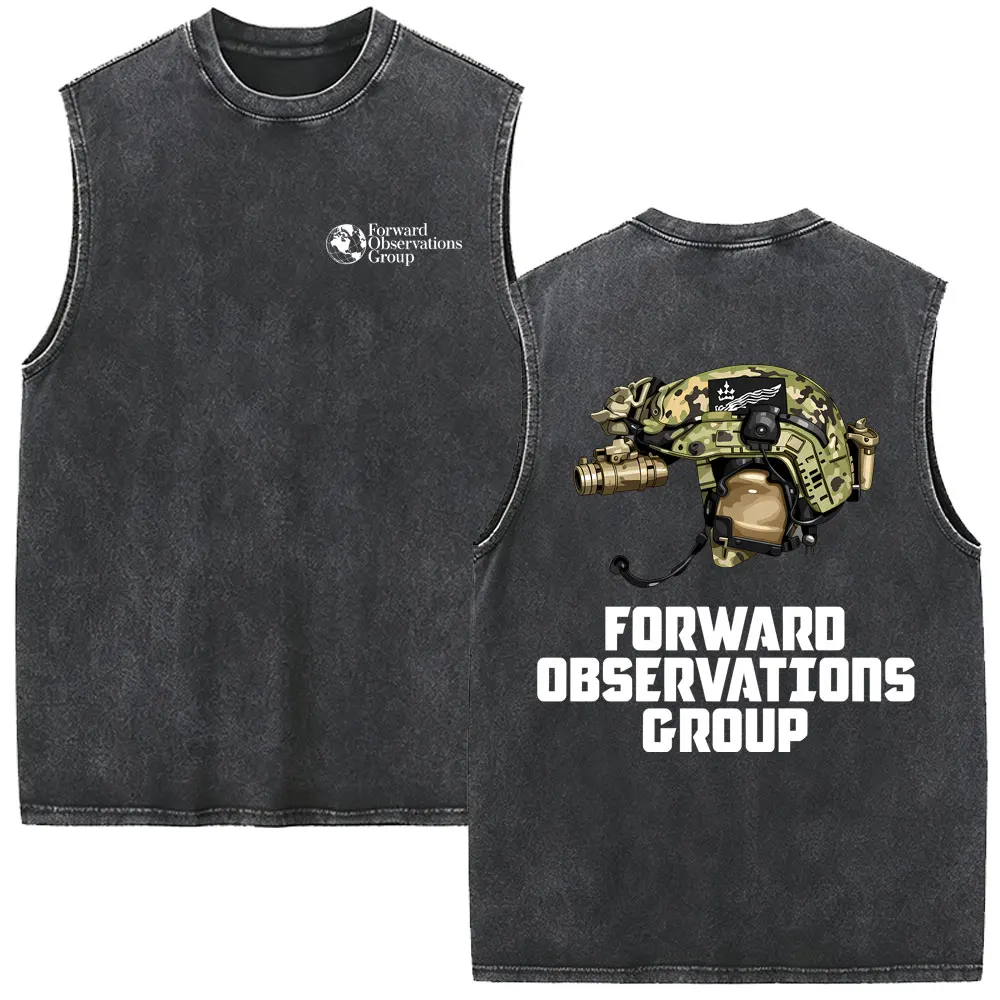Forward Observations Group Vintage Washed Tanktops Skelett Ärmellose Weste T-Shirt Herrenmode Oversized Rundhals-Streetwear – Detail 3
