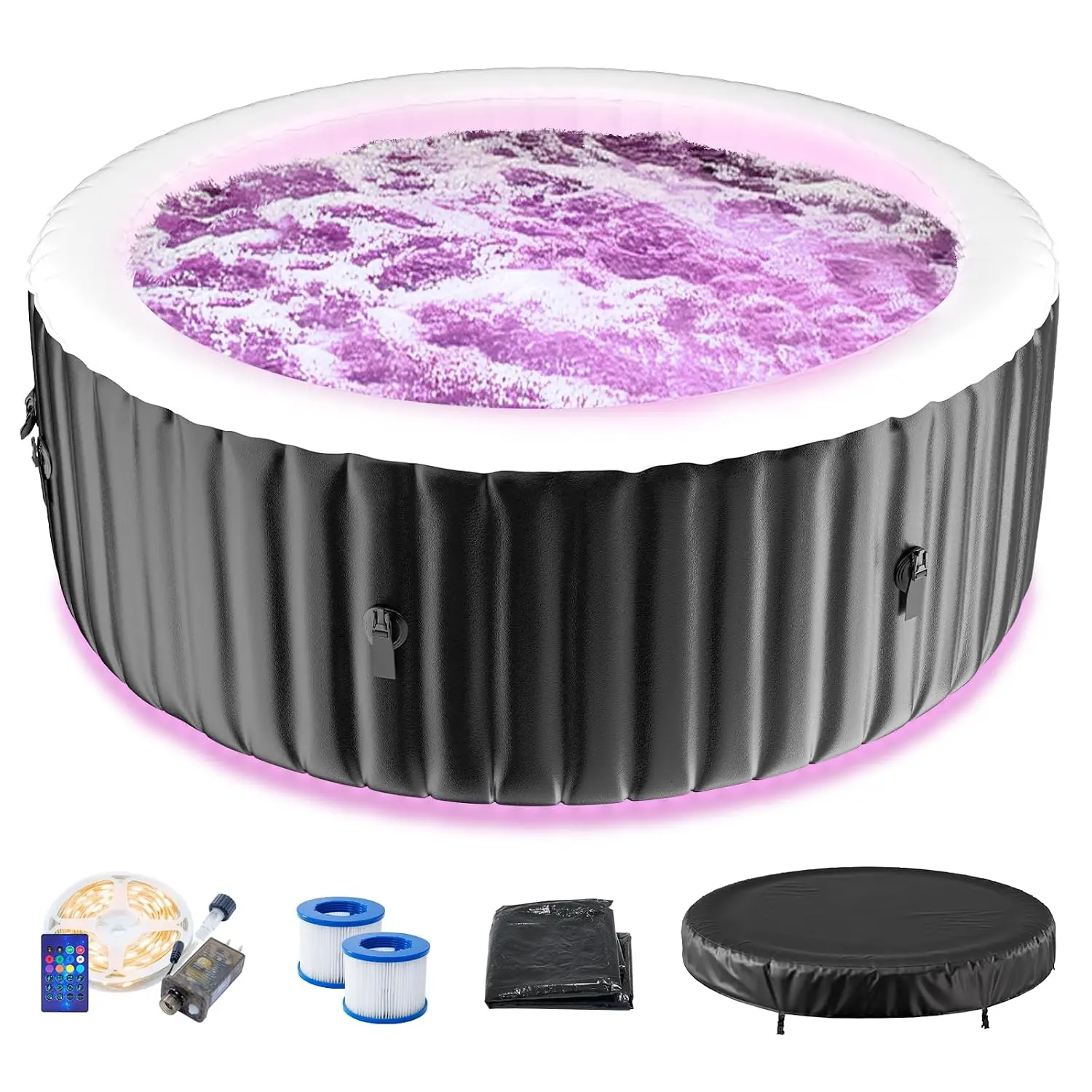 Inflatable Hot Tub with LED Lights, Portable Blow Up Spa with Air Jets & Color Changing Lights, Outdoor Heated Spa, Customized