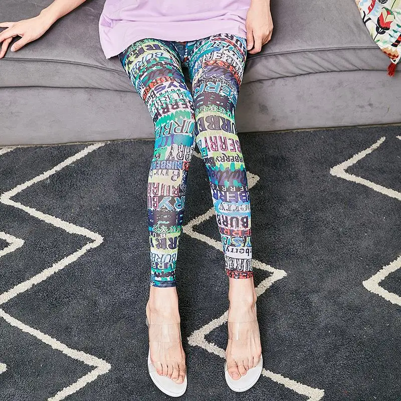 

Леггинсы с высокой талией для женщин, облегающие базовые брюки, тонкие летние брюки из полиэфирного волокна, длинные девять очков