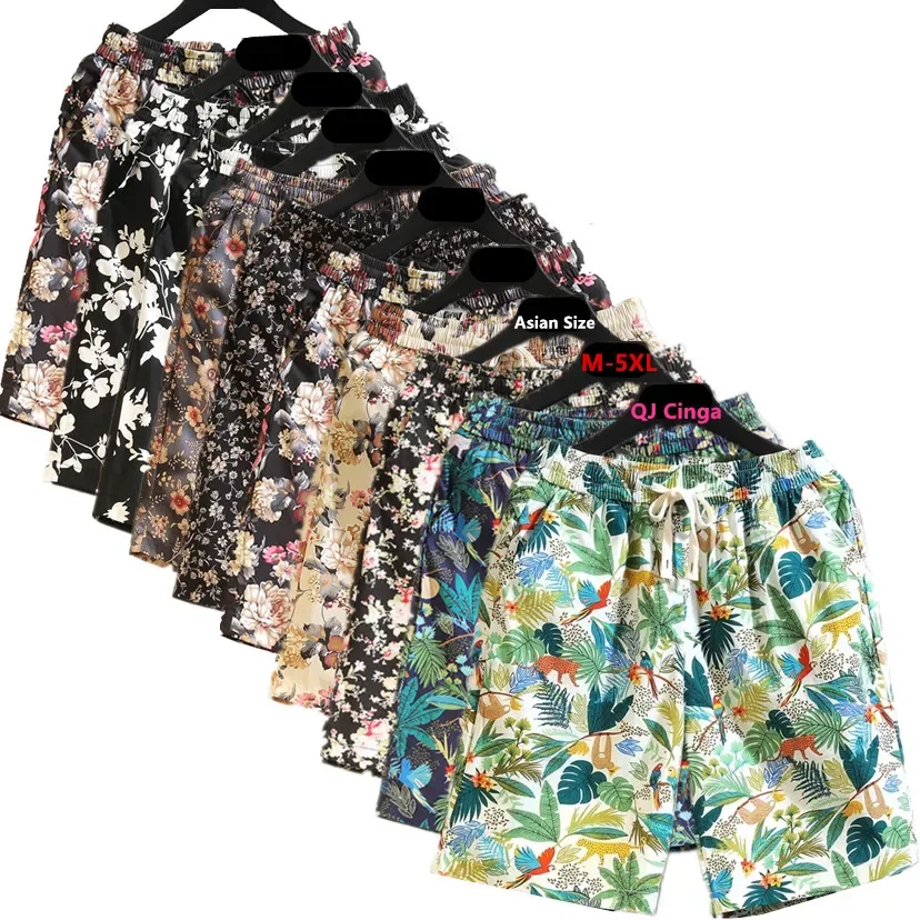 

Зеленые мужские летние пляжные хлопковые шорты с принтом на шнурке, шорты азиатского размера, M-5XL.