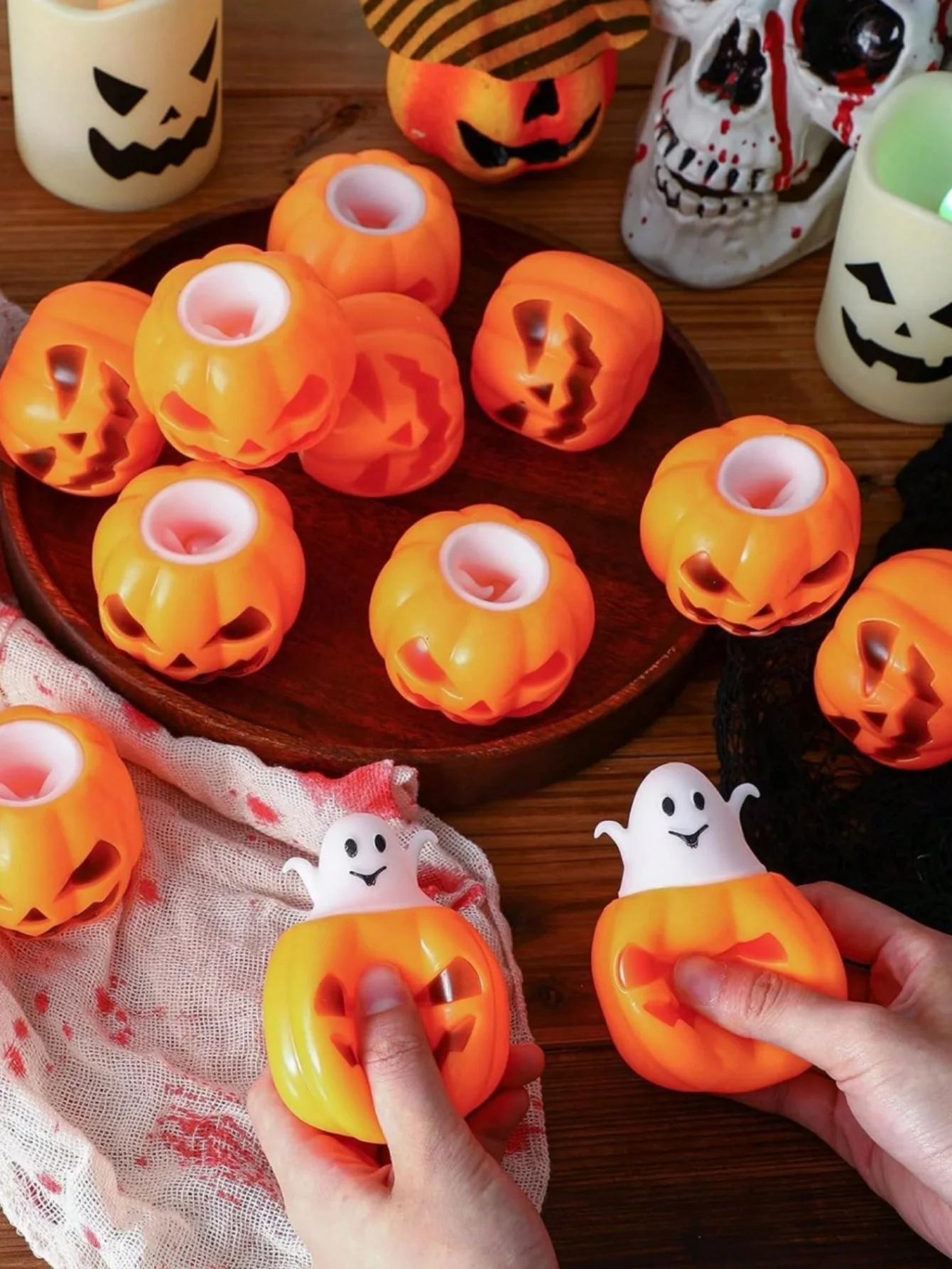 

Halloween Pumpkin Ghost Squeeze Pinch Toy Favors Halloween Party Supplies Stress Relief Fidget Toys Birthday Gifts