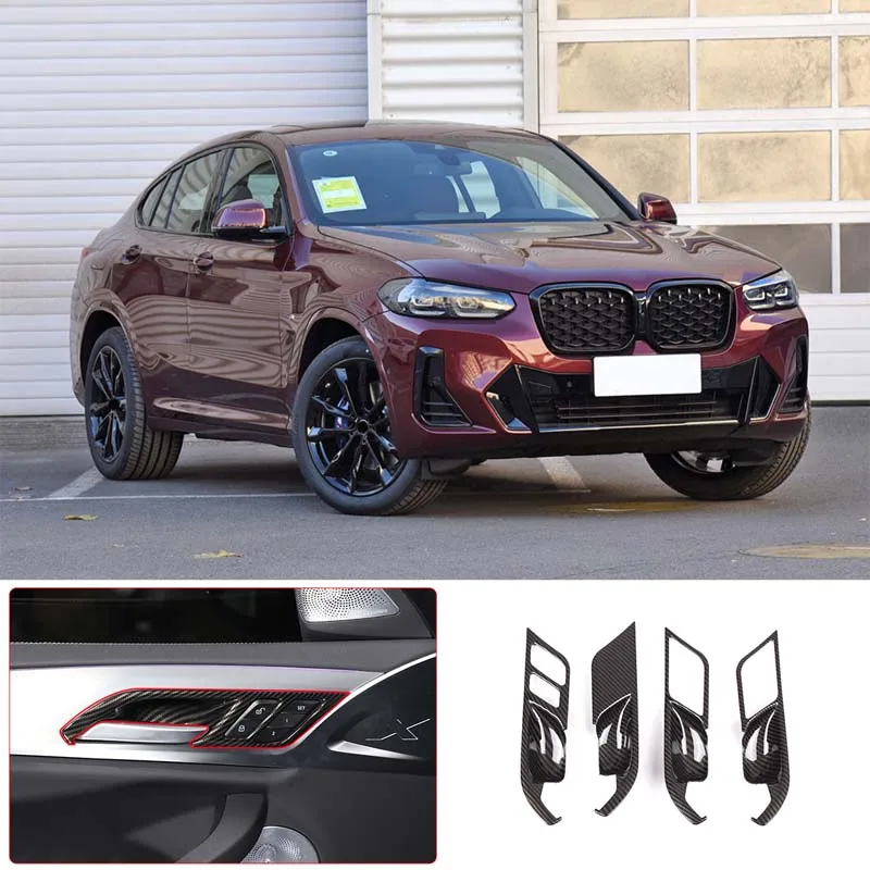 

For 2018-2022 BMW X3 X4 G01 G02 ABS Carbon Fiber Car Inner Handle Frame Cover Sticker Car Interior Accessories 4 Piece Set