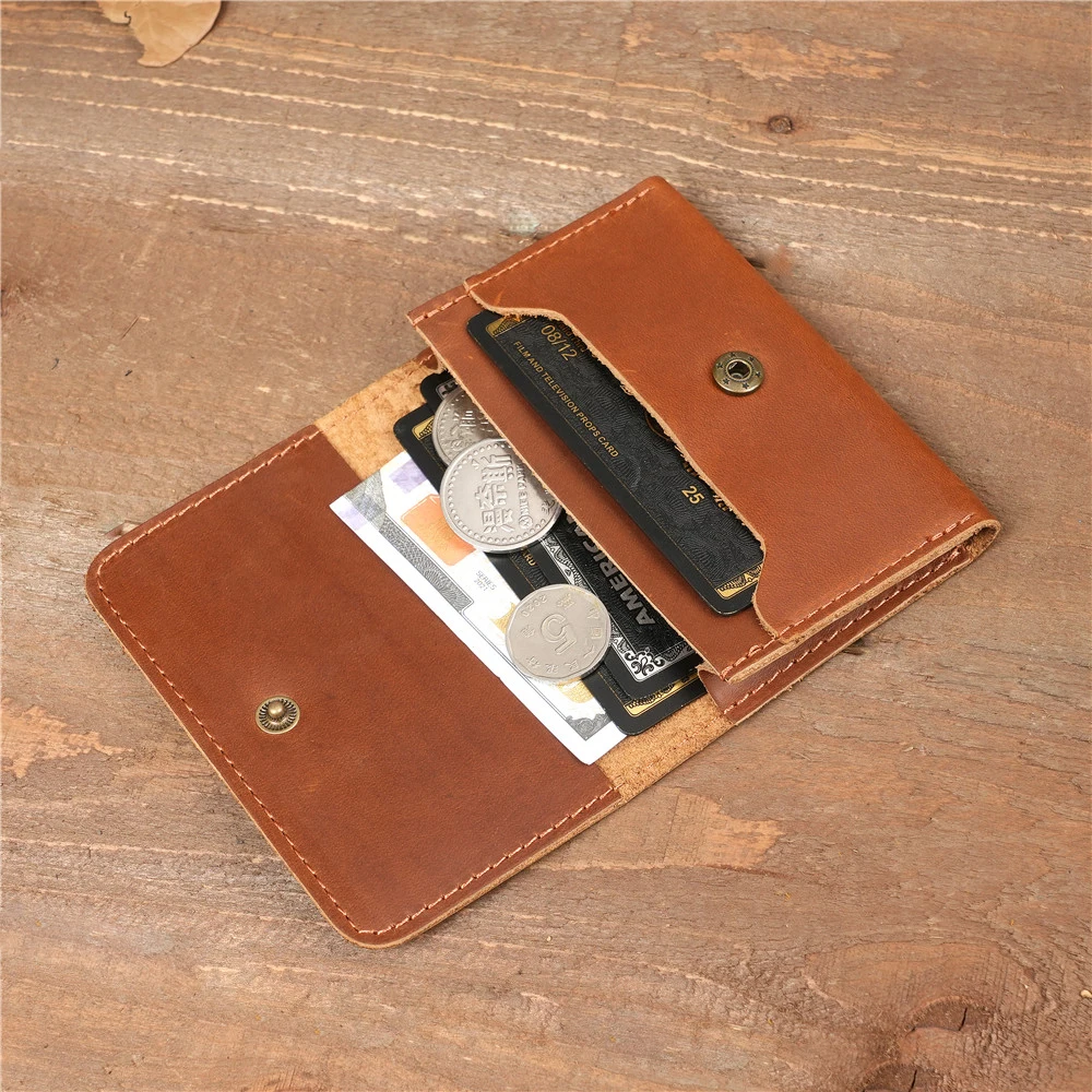 

New Handmade Vintage Card Holder Men Purse Cowhide Leather Short Card Wallet for Male Money Clips Money Bags Credit Card Bag