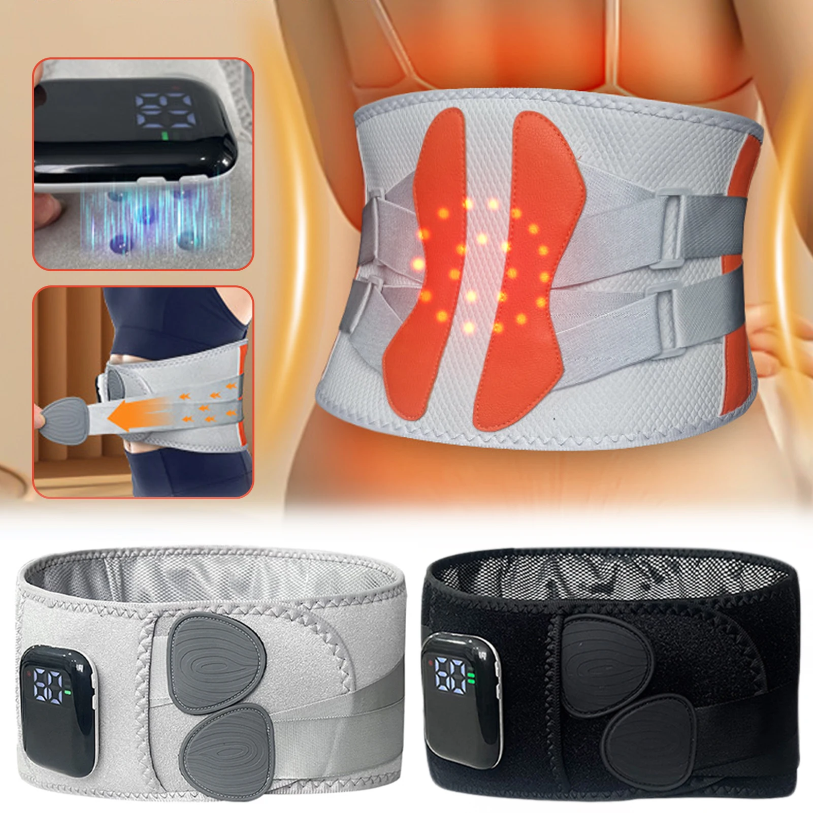 

Portable Lumbar Pain Relief Device Soothing Heat & Invigorating Massage. Travel Essential Companion