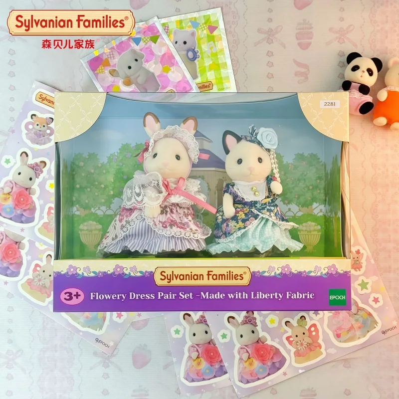 

In Stock Sylvanian Families Flowery Dress Pair Set Play Animal Doll Set Collectible Figure Birthday Gift Toy