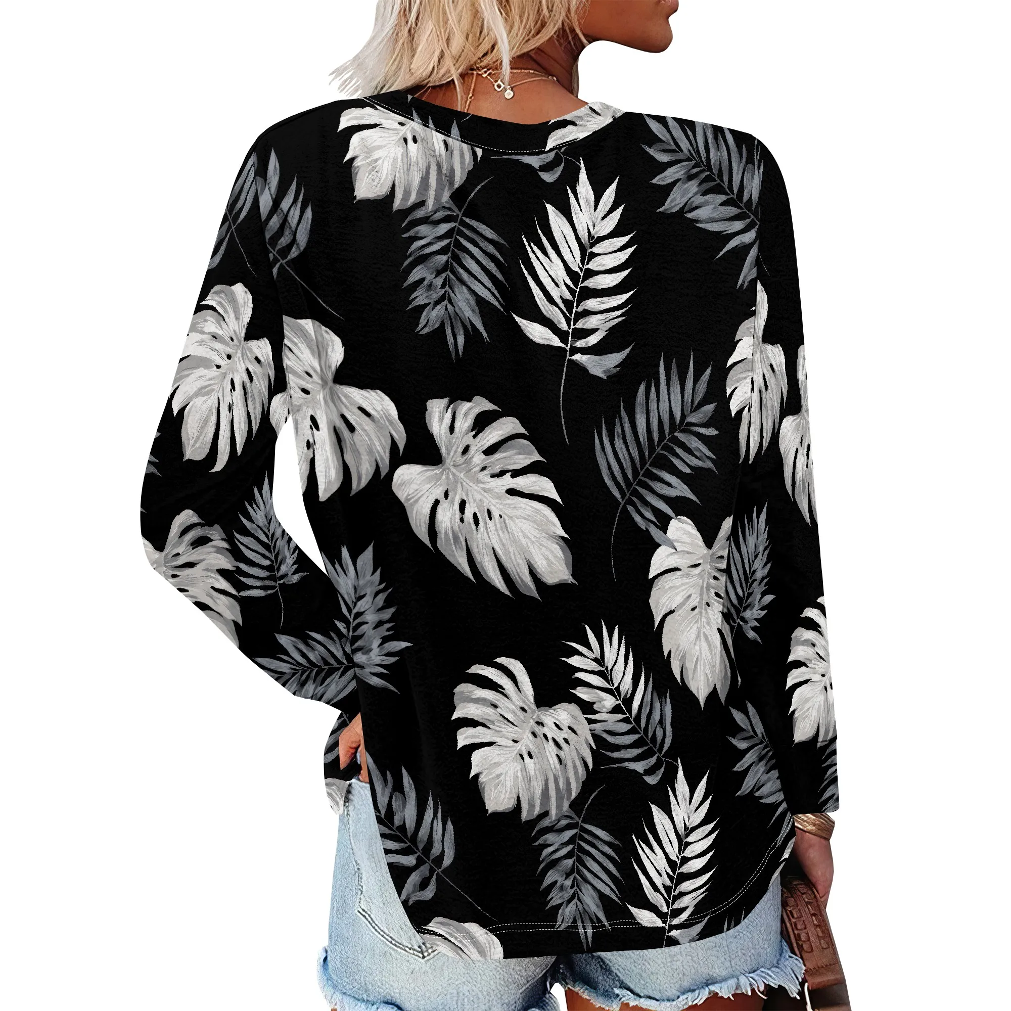 Long Sleeve Shirts for Women 2025 Fall Fashion Basic Trendy Crew Neck Floral Printed Casual Tops