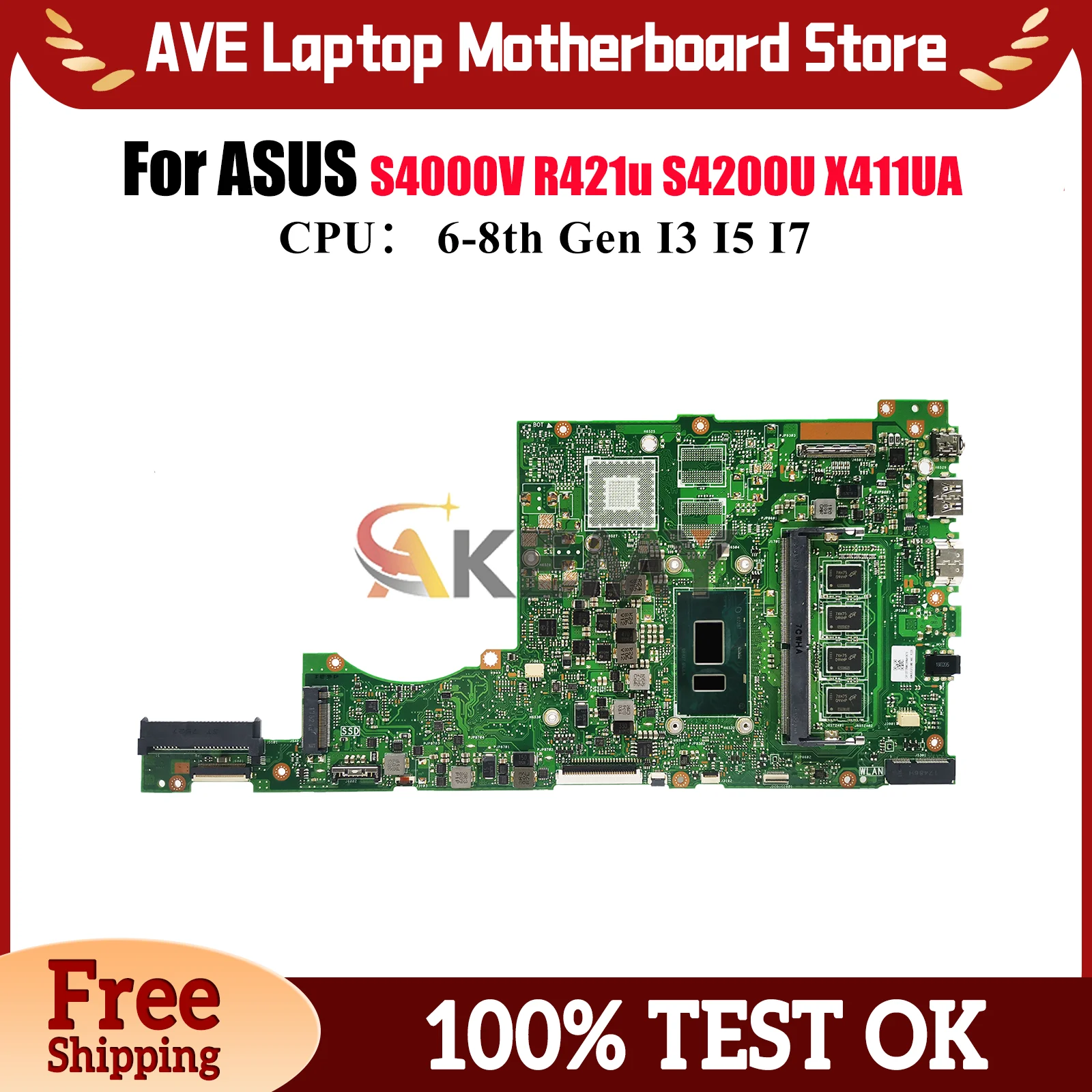 

X411UA Материнская плата для ноутбука ASUS X411UA X411UF X411UV S4200U S4000V r421u X411U X411UN X411UQ X411UNV Материнская плата I3 I5 I7 CPU