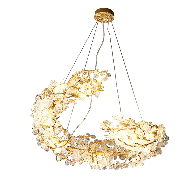 

Light luxury high-end all-copper crystal lamp living room main lamp post-modern chandelier