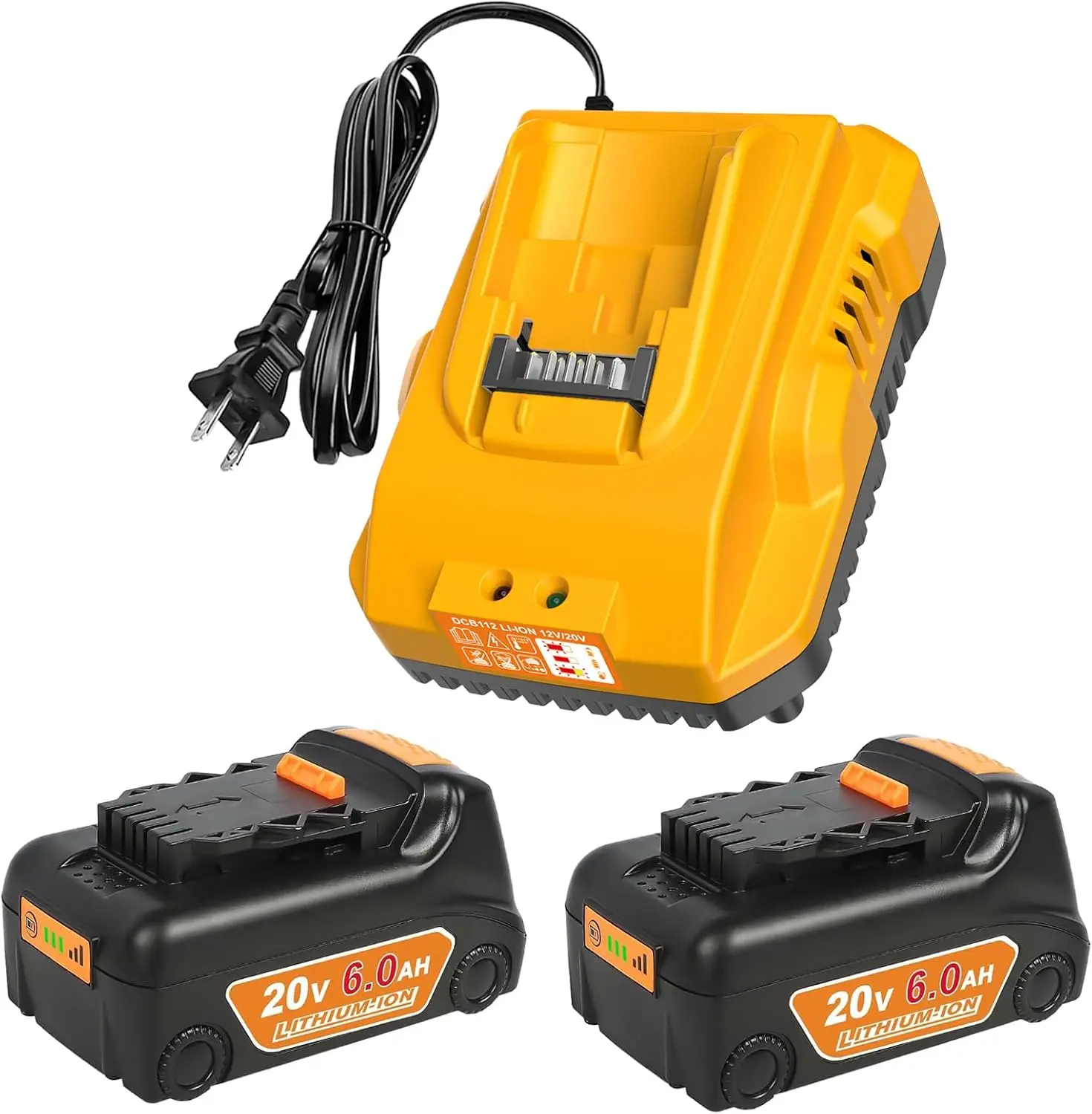 20v Max Battery Replacement for Dewalt 20V 6.0Ah Battery 2Pack with DCB112 Battery Charger Station for DCB201 DCB204 DCB205 DCB2