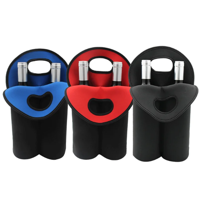 2 Bottles No Deformation Neoprene Double Bottle Protective Cover Portable Heat Insulation Soft Handle Design Wine Bottle Case