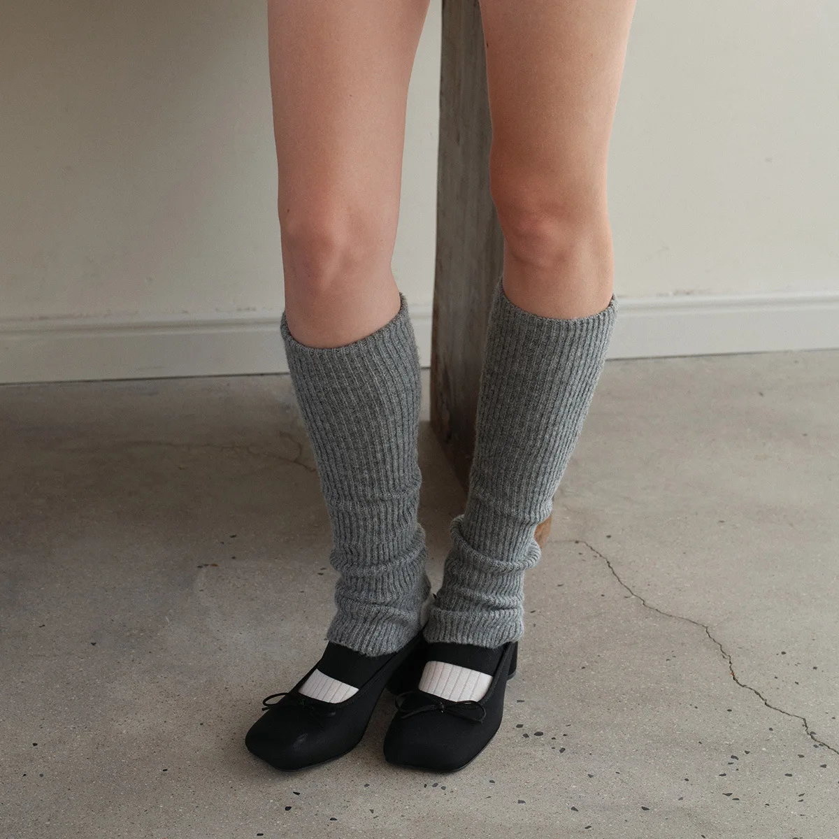 Calentadores de piernas de ballet de punto de mezcla de lana para mujer Calcetines cálidos de invierno con estribo para yoga y danza en capas