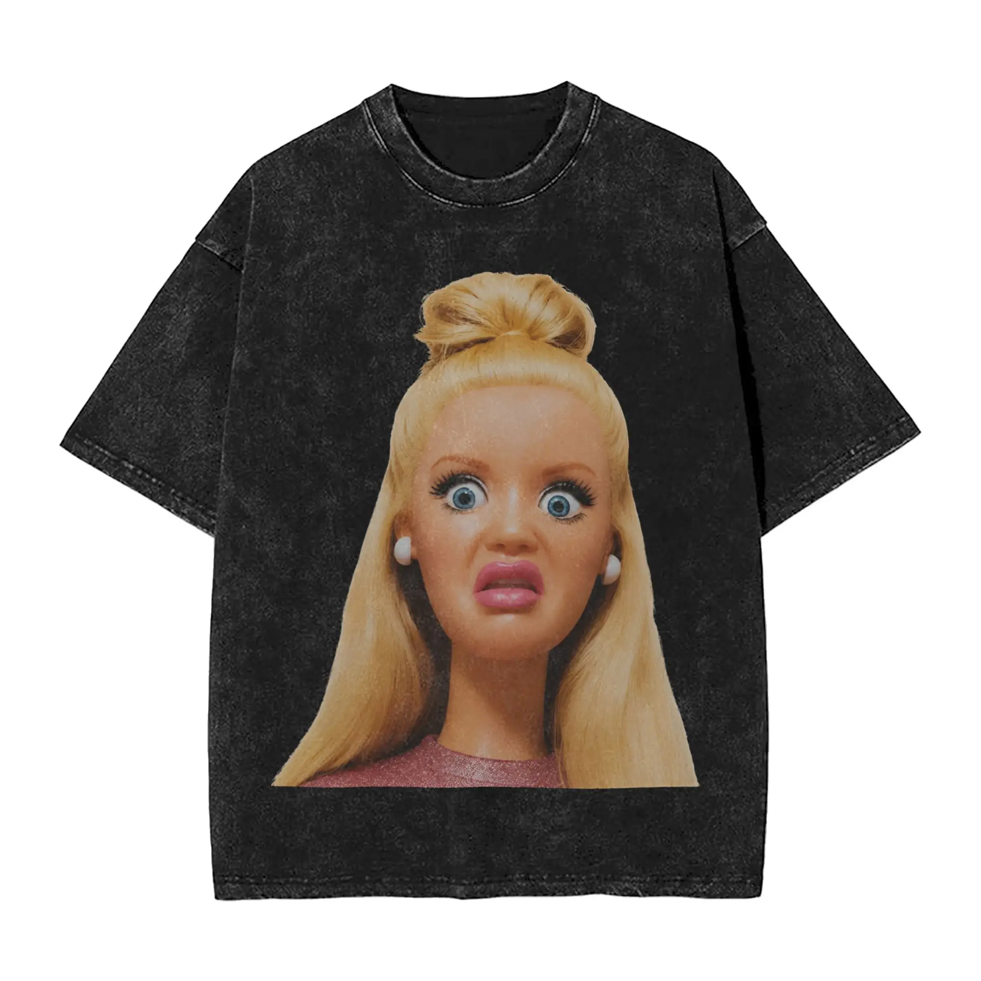 Blonde Doll Disheveled Doll Washed T Shirts Streetwear Hip Hop Novelty T-Shirt  Tees Men Women Short Sleeve Oversize