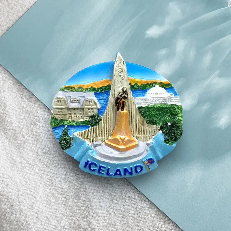

Iceland Hallgrímsskirka Cathedral Simulation Painted Magnetic Fridge Magnet Travel Souvenir High-Value Decoration