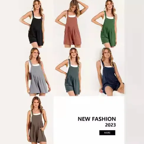 2023 Women's Casual Wide Leg Jumpsuit orts with kets Cross-Border Slimming Effect Ba Strap Pants Summer Faion