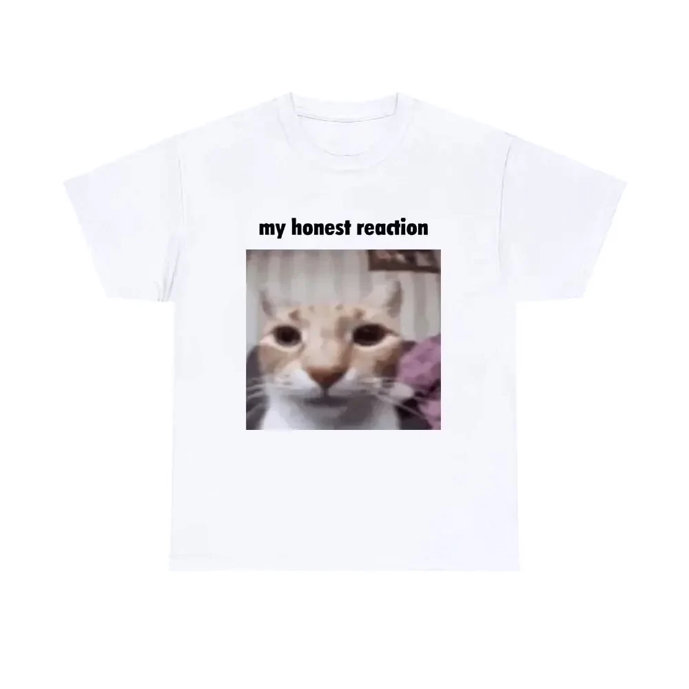 Plus Size My Honest Reaction T-shirts Funny Cat Printed TShirts Women Casual Short Sleeve Tee Woman's Joke Humor Summer Clothing