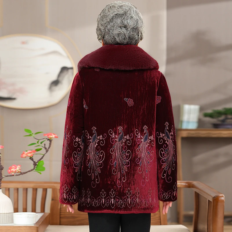 المسنين زهرة المرأة الخفيفة الفاخرة القطن معطف الذهب المخملية النسيج الناعم معطف الأزياء التدرج الظلام المرأة قمم