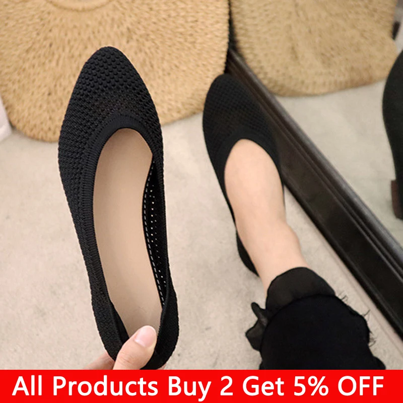 Hot Sale 2022 Women Mesh Breathable Pointed Toe Ladies Comfort Ballet Flats Slip on Shallow Loafers Office Flat Boat Shoes