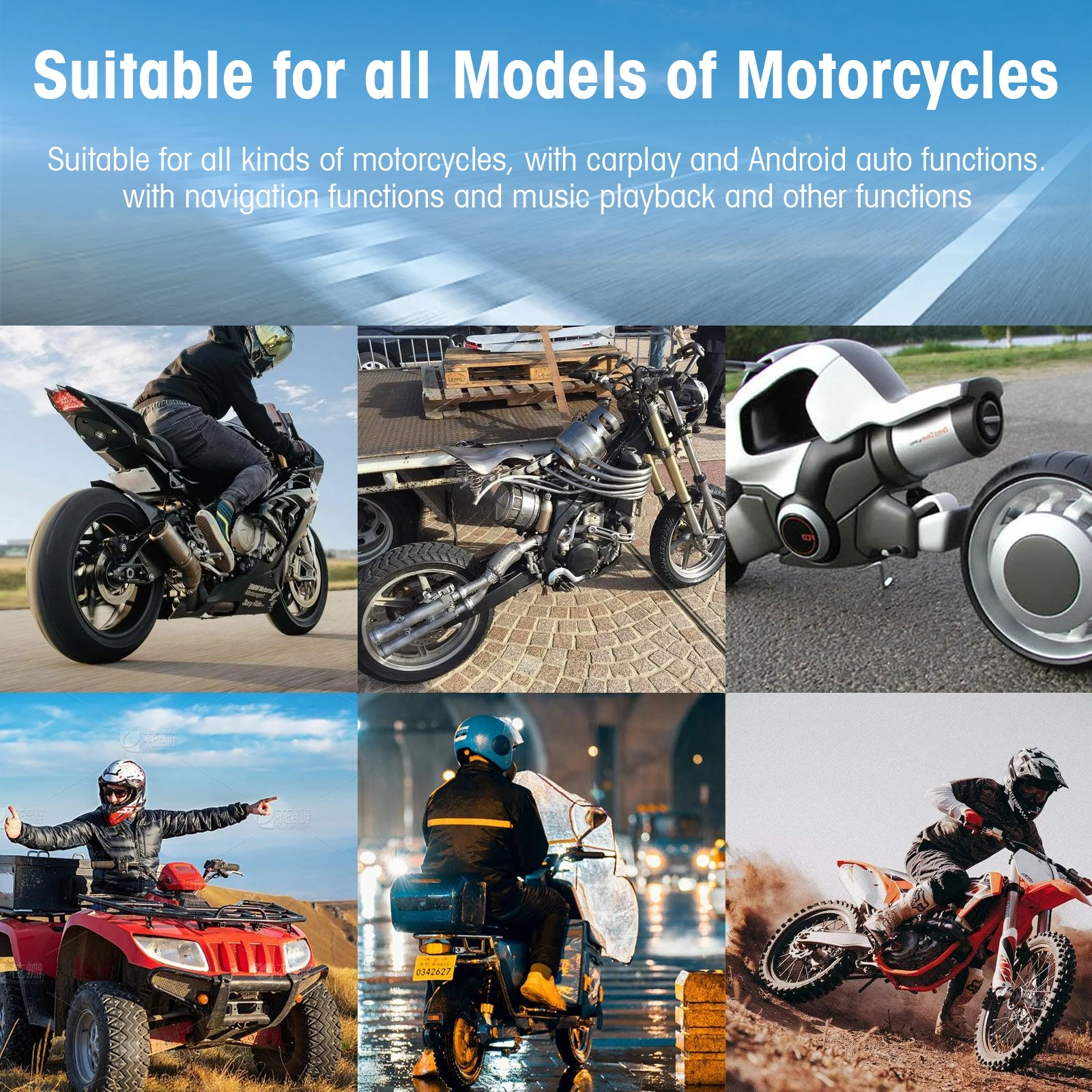 Motorcycle CarPlay-schermondersteuning Draadloze CarPlay en Android Auto, HD 5-inch touchscreen IP67 Waterdicht Optioneel TPMS