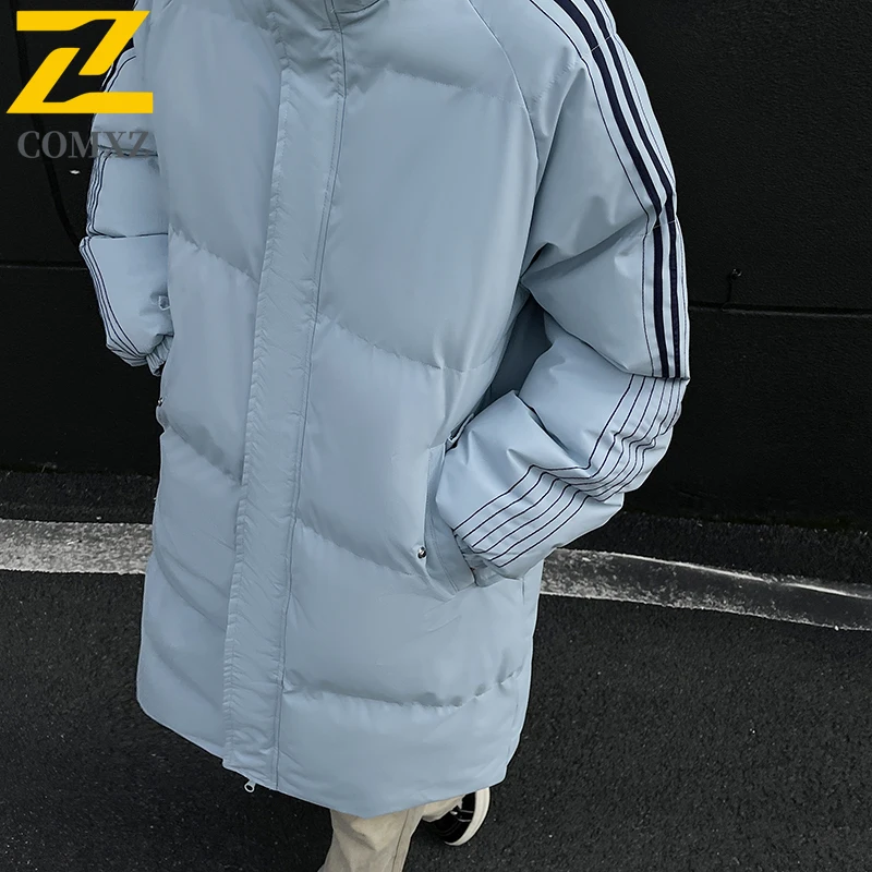 2025 Winter Long Parka Mens Korean Retro Thick Warm Hooded Padded Jacket Male Leisure Cold-proof Cotton Padded Coat Men Puffer
