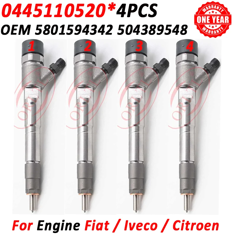 4PCS 0445110520 Common Rail Fuel Injector 0 445 110 520 0986435248 For IVECO 5801594342 504389548