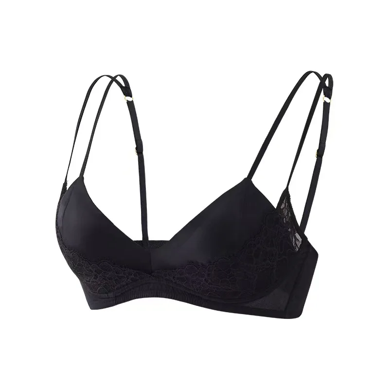 

Silk lace triangle cup lingerie women without steel ring large breasts show small bra pure desire sexy underwear