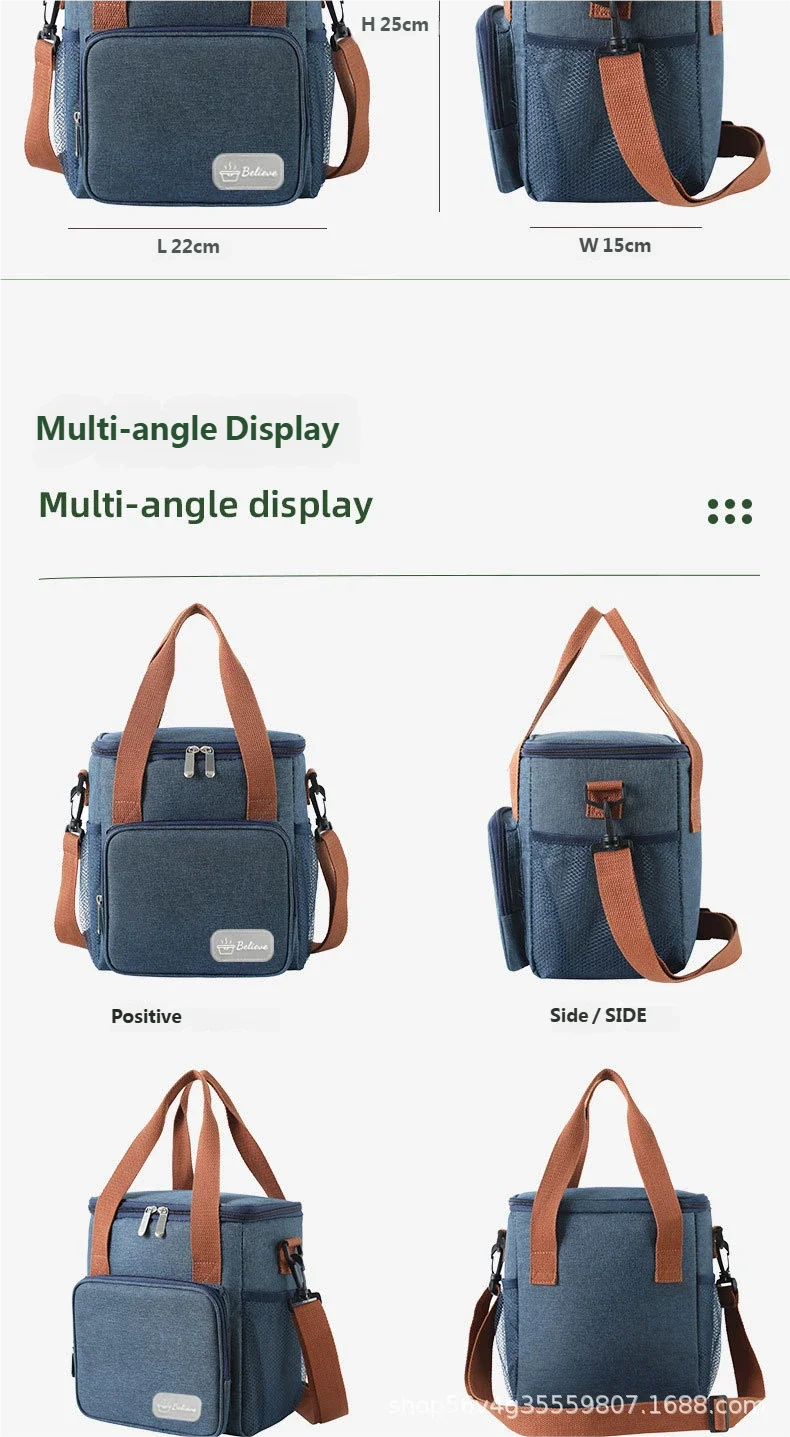 Lunchtasche mit Schultergurt, Griff, Kühltasche für Damen, tragbare Lebensmitteltasche für Arbeit, Studenten, Thermo-Lunchbox, Kühlschranktasche – Detail 18
