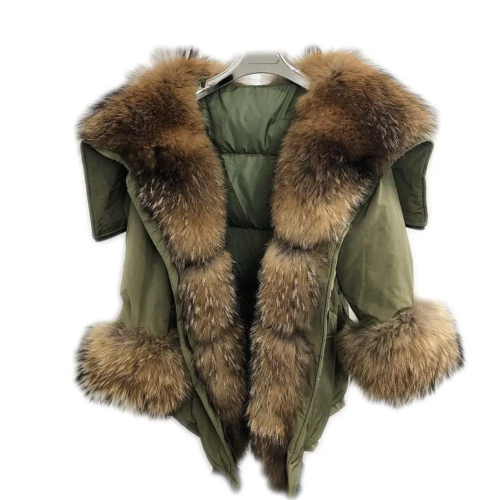 2020 new fur angel wings Real Raccoon Fur Coat Women Fur Parka Army Green Full Pelt Raccoon Fox Fur Coats down jacket