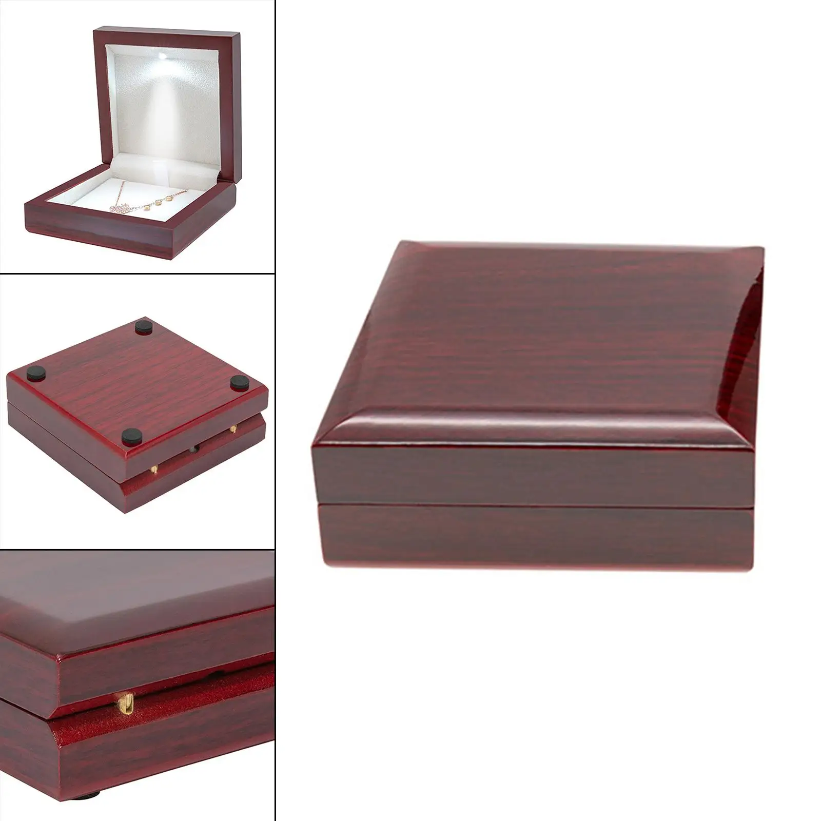 Wrist Watch Box Watch Holder Storage Case Organizer Wood LED Lighted Necklace Gift Box Soft Plush Tray Anniversary Jewelry Case