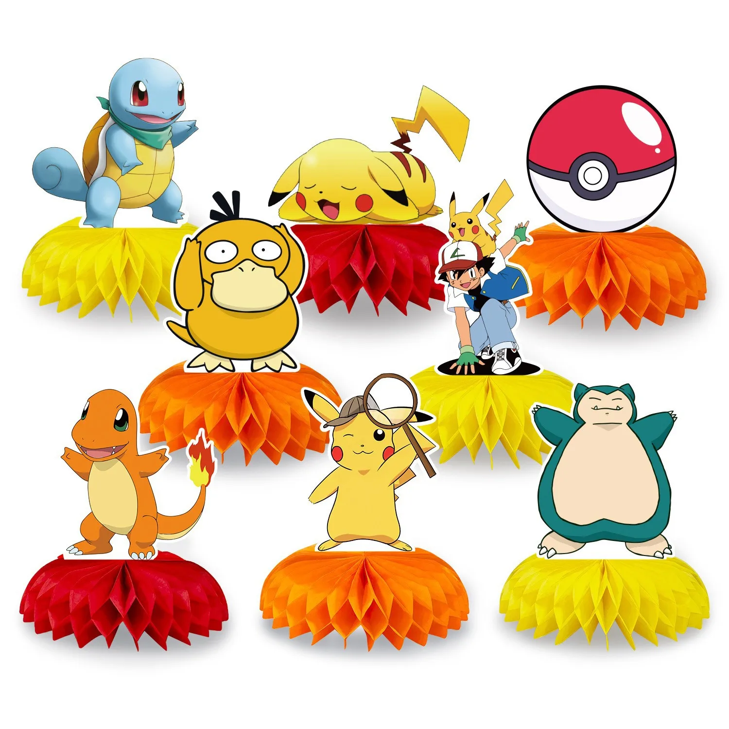 Original Pokemon Theme paper honeycomb Pikachu base decoration table, birthday party desktop decoration ornaments holiday Gifts