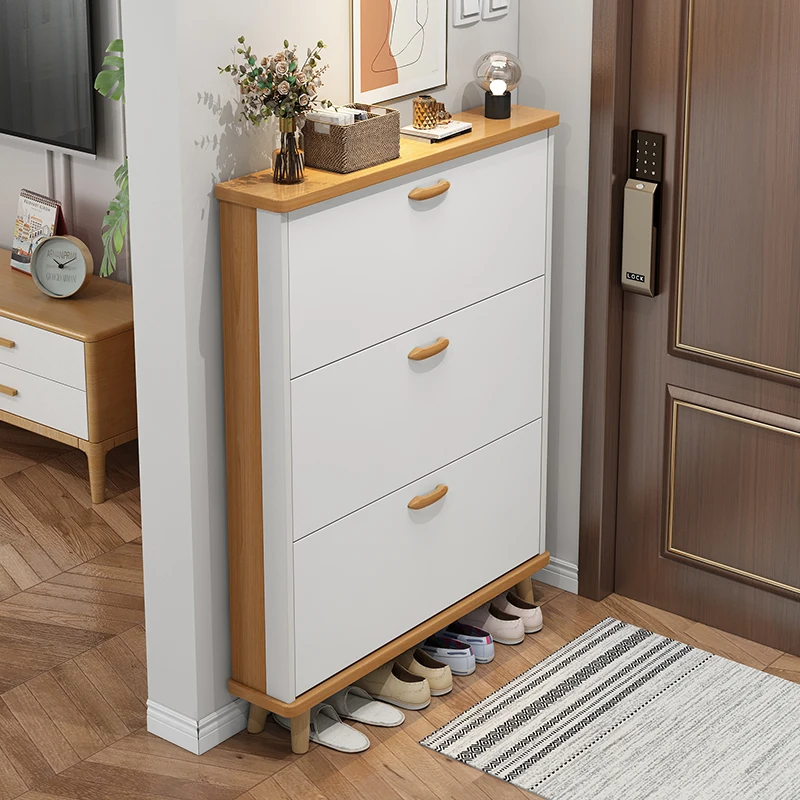 Nordic Ultra-thin Tipper Shoe Cabinet Entrance Cabinet Storage Cabinet Wooden Narrow Shoe Rack Zapateros Home Furniture KMSC