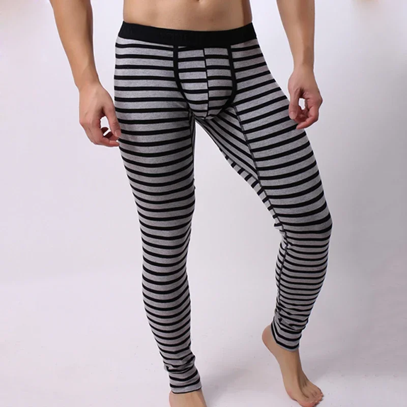 

Мужские полосатые термоштаны, нижнее белье, леггинсы с теплой подошвой, осень-зима, мужские мягкие удобные трусы для сна