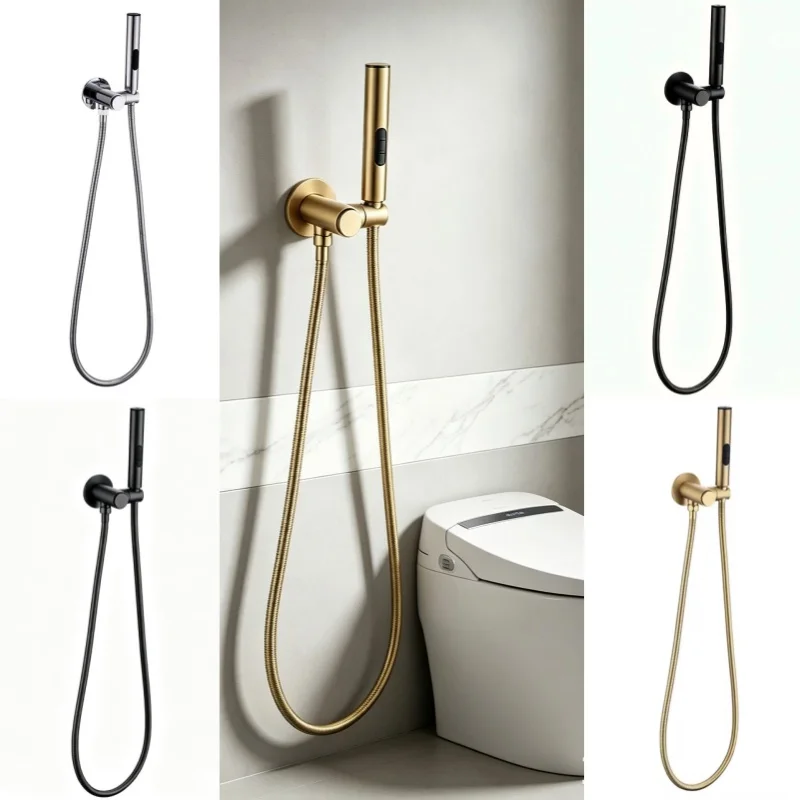 Brushed Gold High Quality 3 Modes Sprayer Bidet Set Solid Brass Body Brass Shattaff Bathroom Toilet Fixture Single Cold Tap