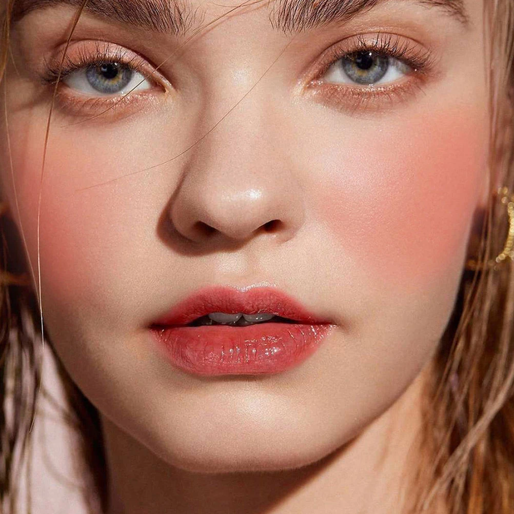 Rubor en crema suave para cara, labio, acabado húmedo brillante, colorete ligero, resistente al sudor, mezcla hecha, fácil, Natural, 2 uds.