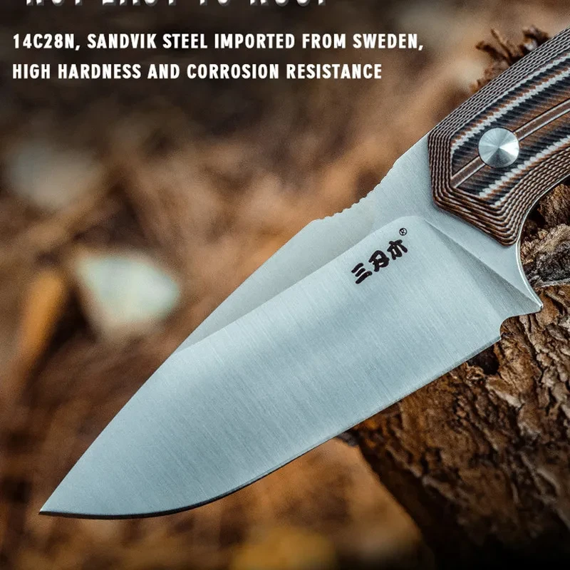 Sanrenmu S725P Fixed Blade Knife 14C28N With Sheath Outdoor Camping Survival Hunting Edc Cutter Tool Knife