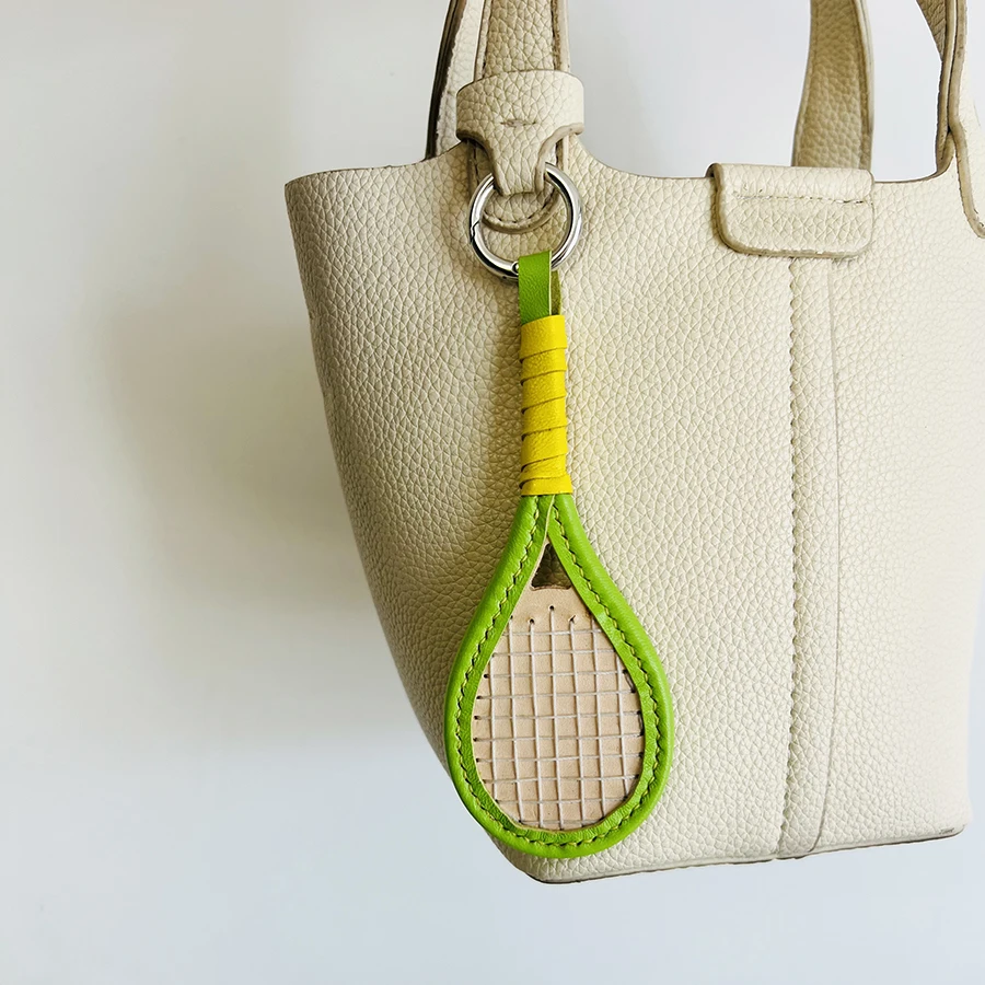 Cowhide Leather Racket Bag Charm Style Bag Accessories Hanging Car Key Chain Decorative Gift Bag Pendant
